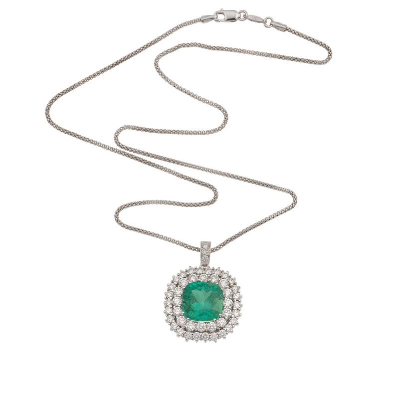 Diamond, emerald, gold pendent necklace  - Auction Fine Jewellery - Cambi Casa d'Aste