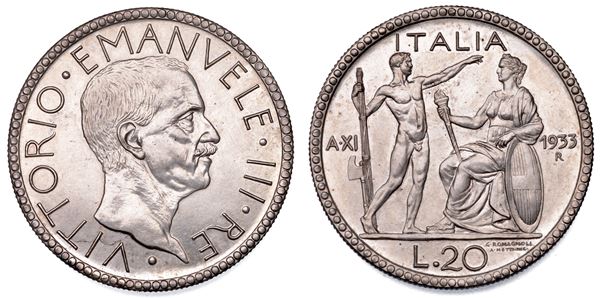 REGNO D’ITALIA. VITTORIO EMANUELE III DI SAVOIA, 1900-1946 20 Lire 1933/Anno A. XI. Littore. Emissione per numismatici.
