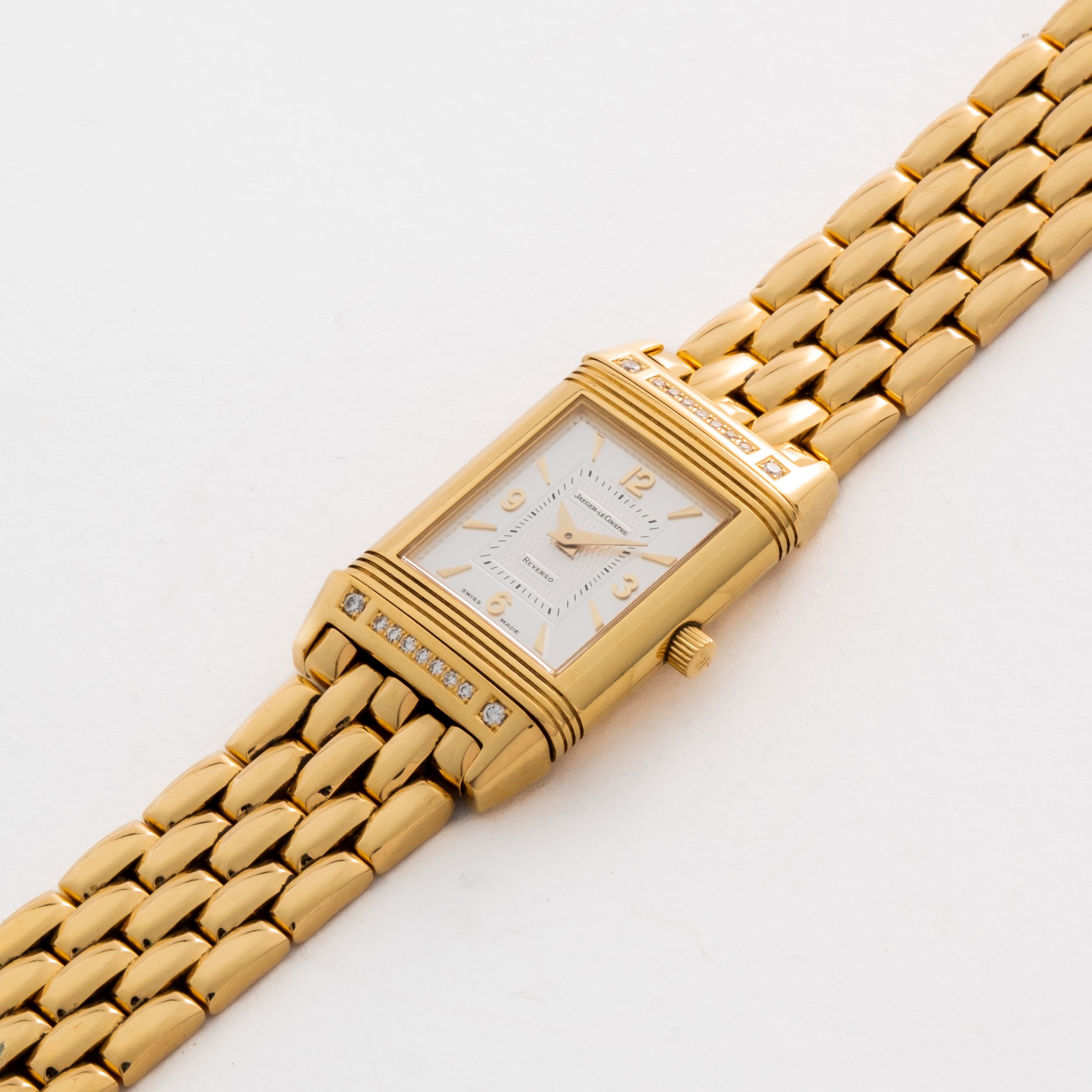 Jaeger-lecoultre - Reverso ref. 260.1.86 in oro giallo 18k e brillanti con quadrante argenté bito...