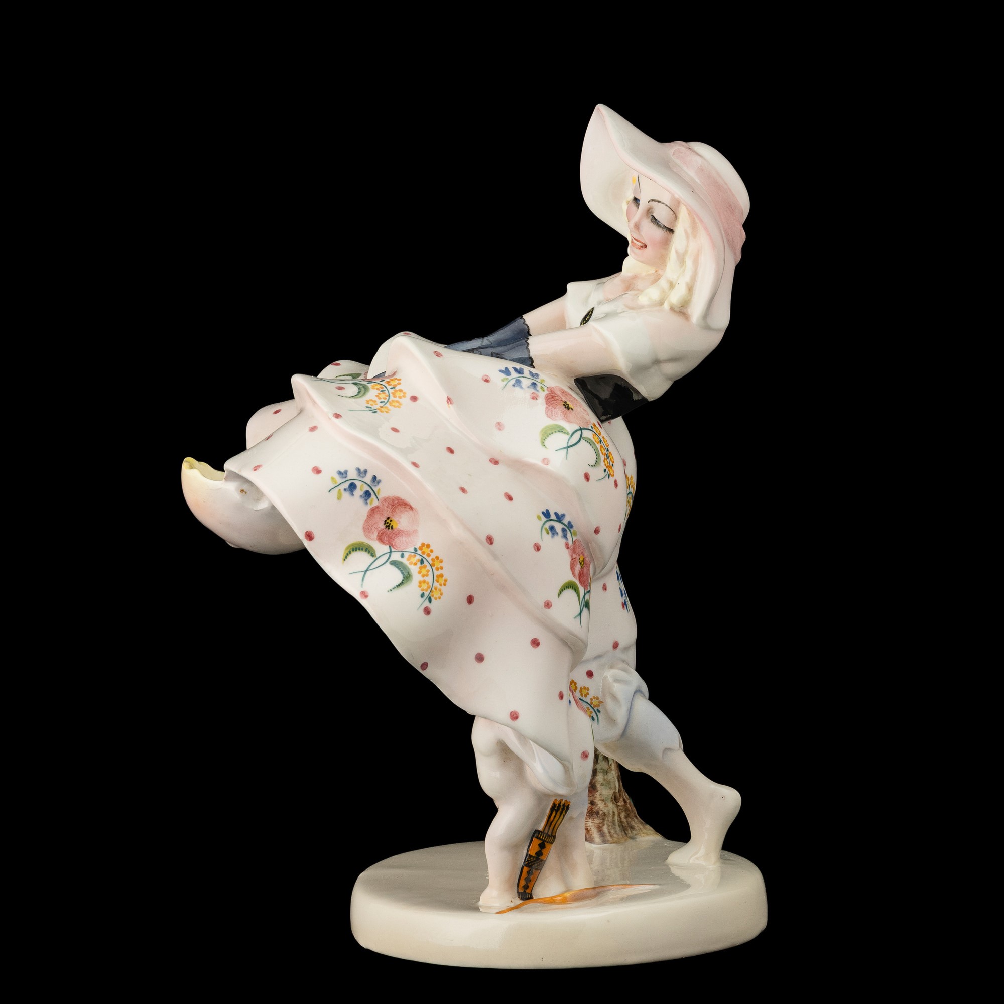 Sandro Vacchetti - Torino, circa 1940 - Vento di Primavera, scultura di dama in terraglia policro...