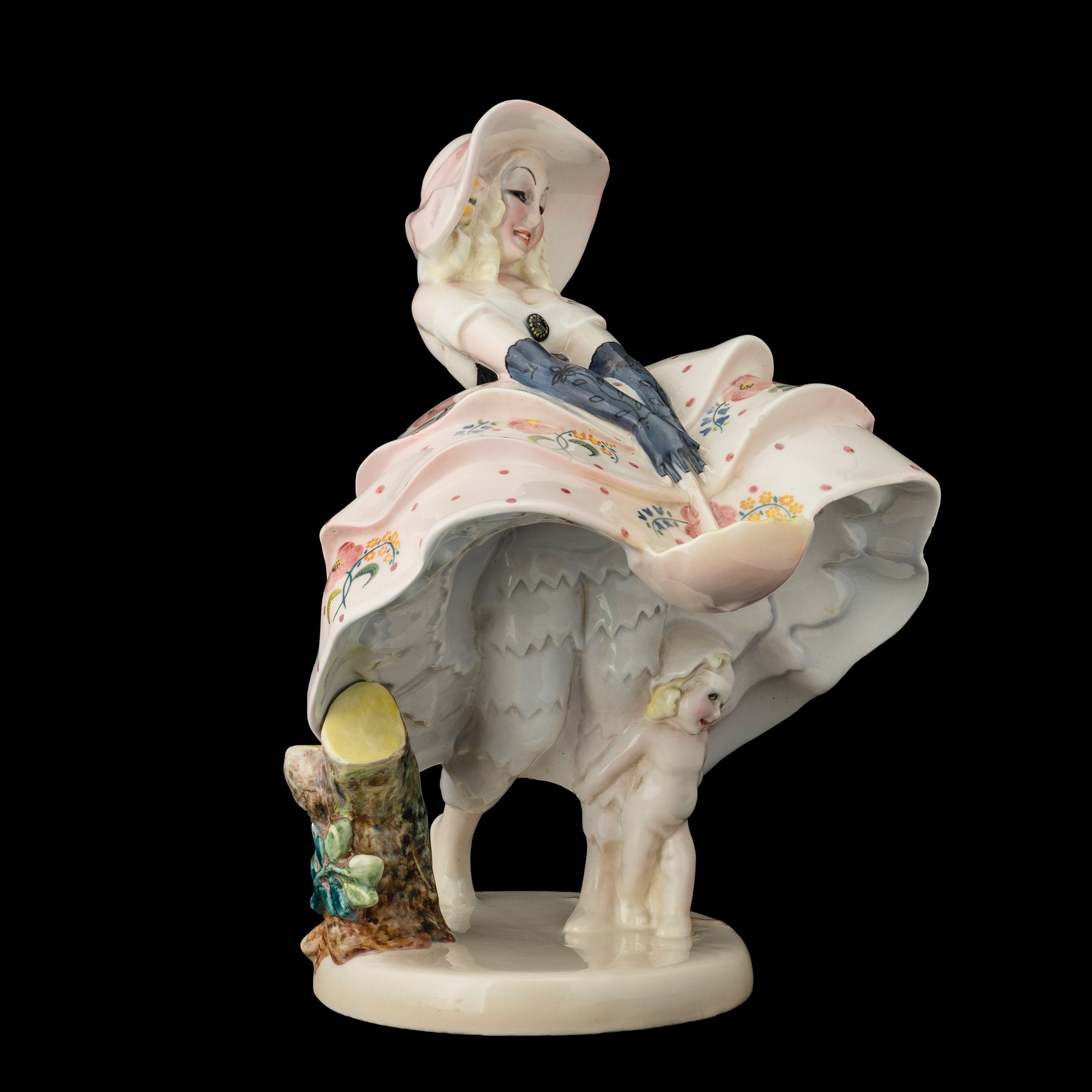 Sandro Vacchetti - Torino, circa 1940 - Vento di Primavera, scultura di dama in terraglia policro...