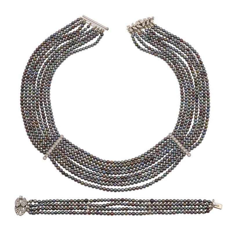 Pearl, diamond and gold demi-parure  - Auction Fine Jewellery - Cambi Casa d'Aste