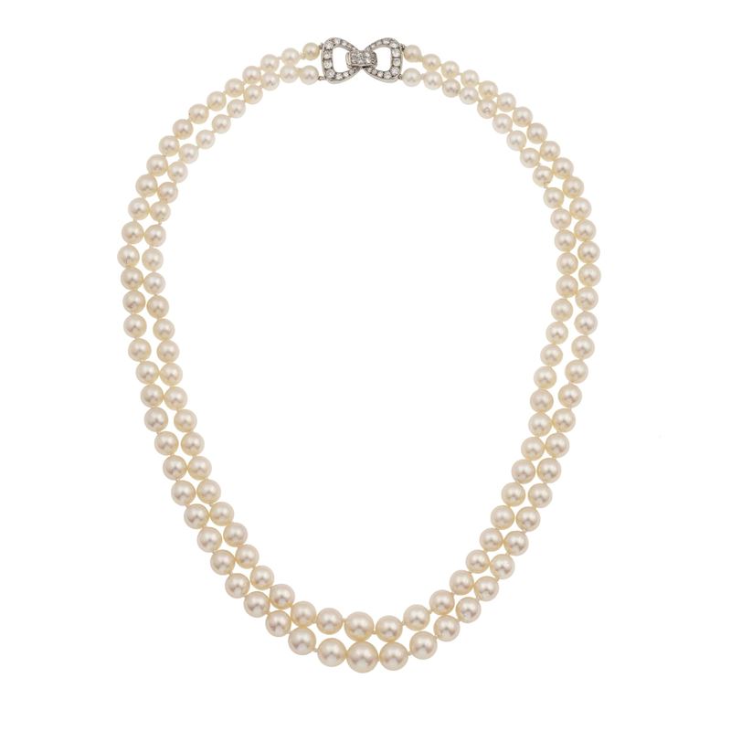 Cultured pearl, gold and diamond necklace  - Auction Fine Jewellery - Cambi Casa d'Aste