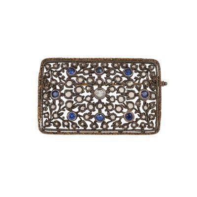 Spilla con Rosette di Diamante e Zaffiri Sintetici
