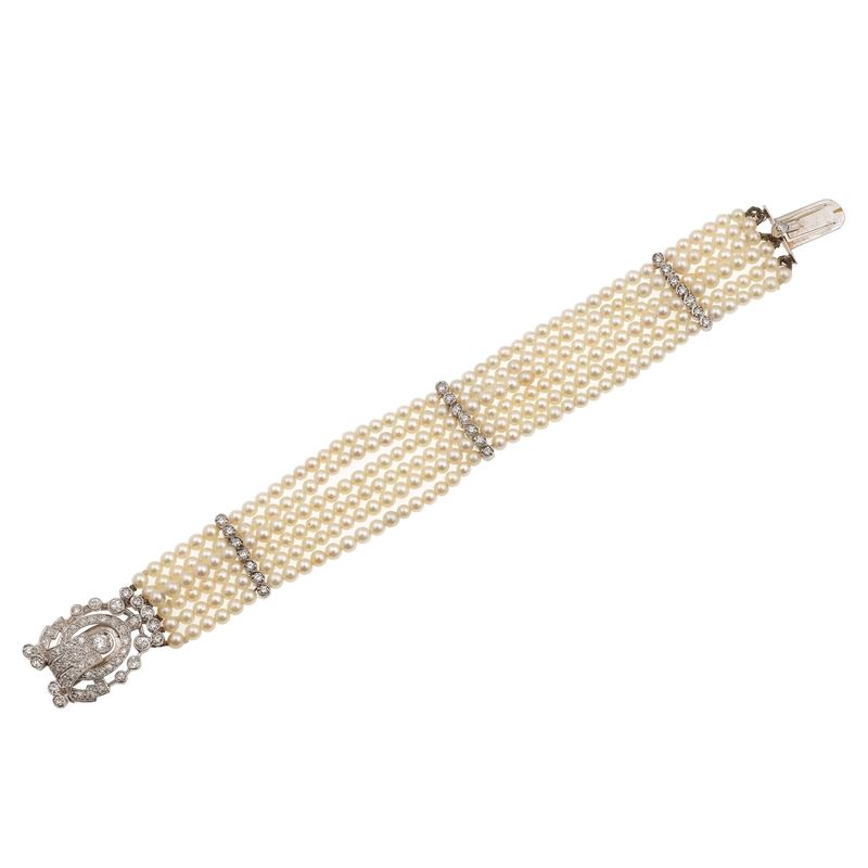 Cultured pearl, diamond and gold bracelet  - Auction Fine Jewellery - Cambi Casa d'Aste