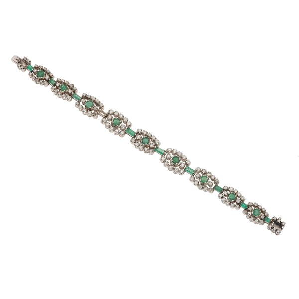 Bracciale con diamanti taglio huit-huit e smeraldi