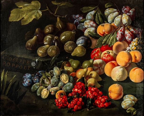 Giuseppe Ruoppolo - Composizione di frutti con fichi, prugne e pesche