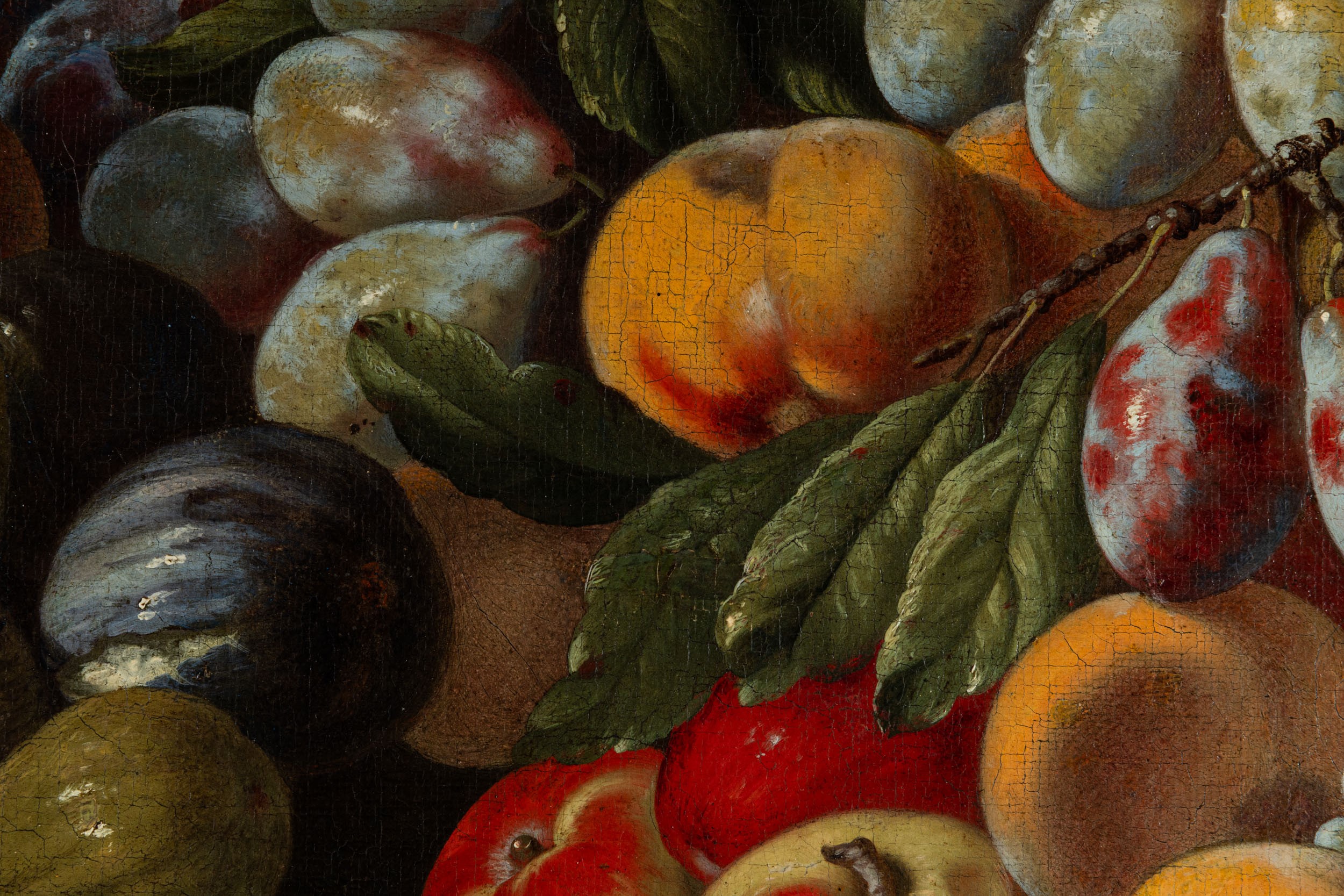 Composizione di frutti con fichi, prugne e pesche