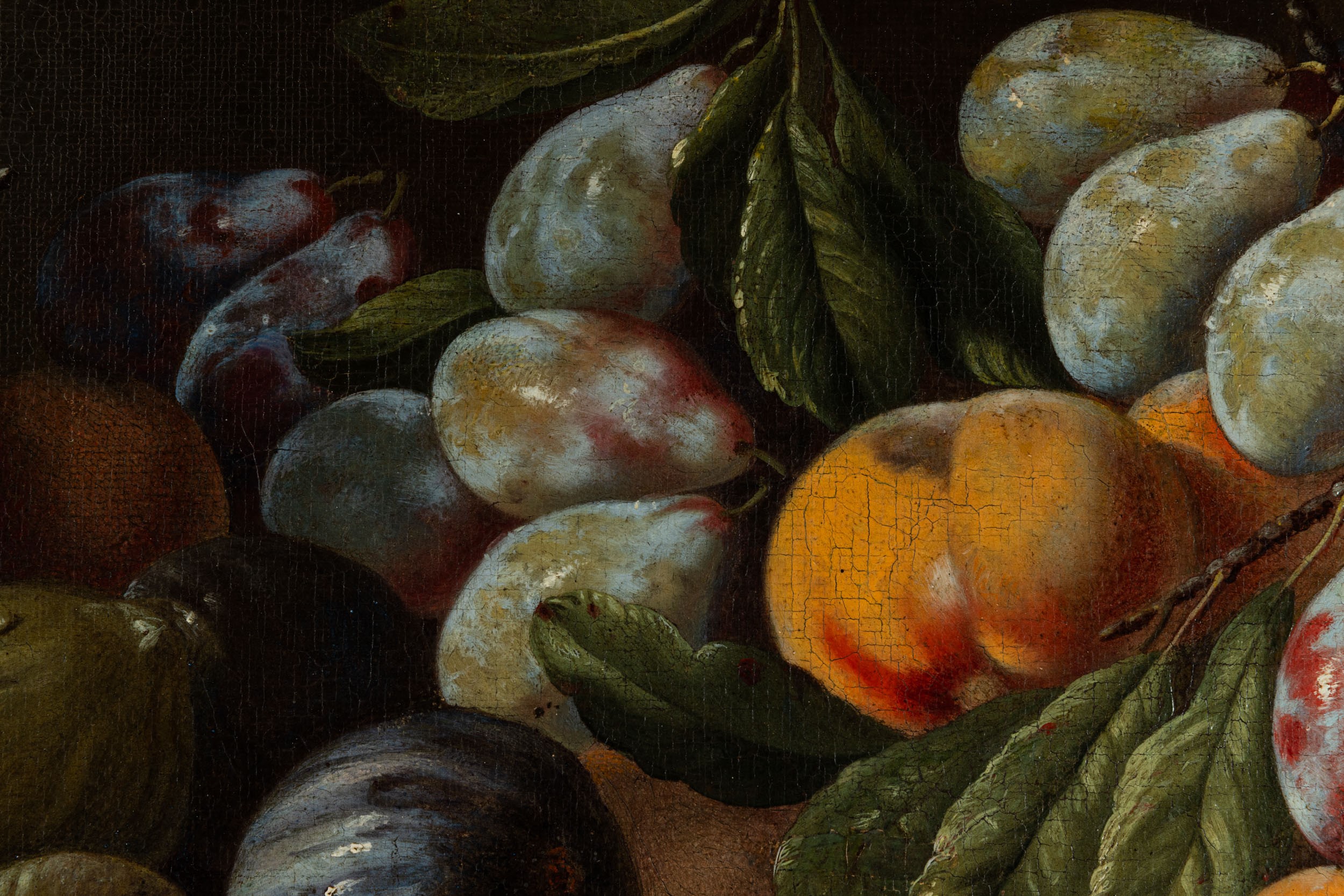Composizione di frutti con fichi, prugne e pesche