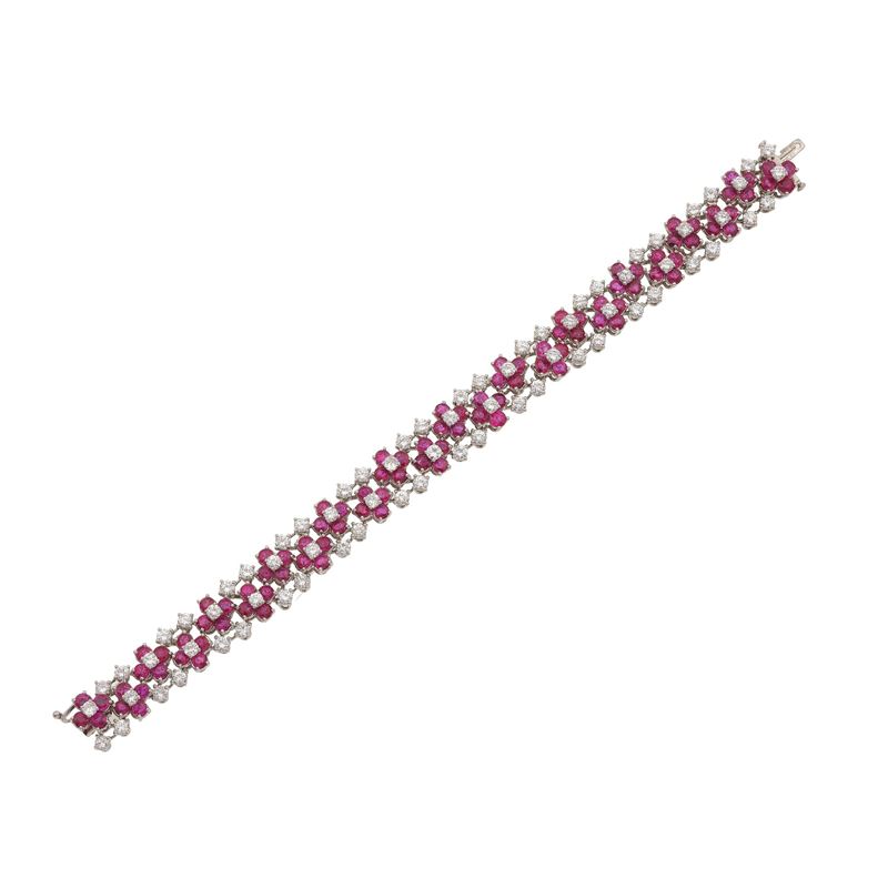 Ruby, diamond, platinum and gold bracelet. Maker's mark 20MI (Cusi, Milano)  - Auction Fine Jewellery - Cambi Casa d'Aste
