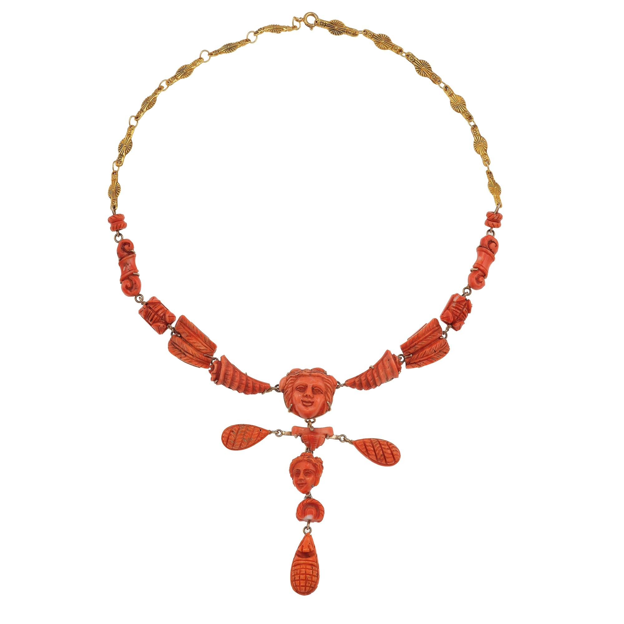 Collana con inserti in corallo inciso
