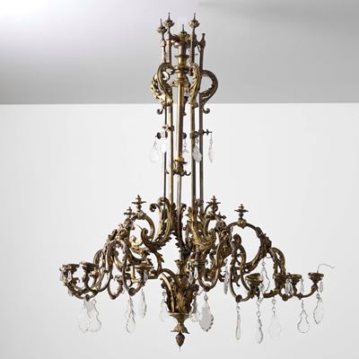 Lampadario, bronzo dorato