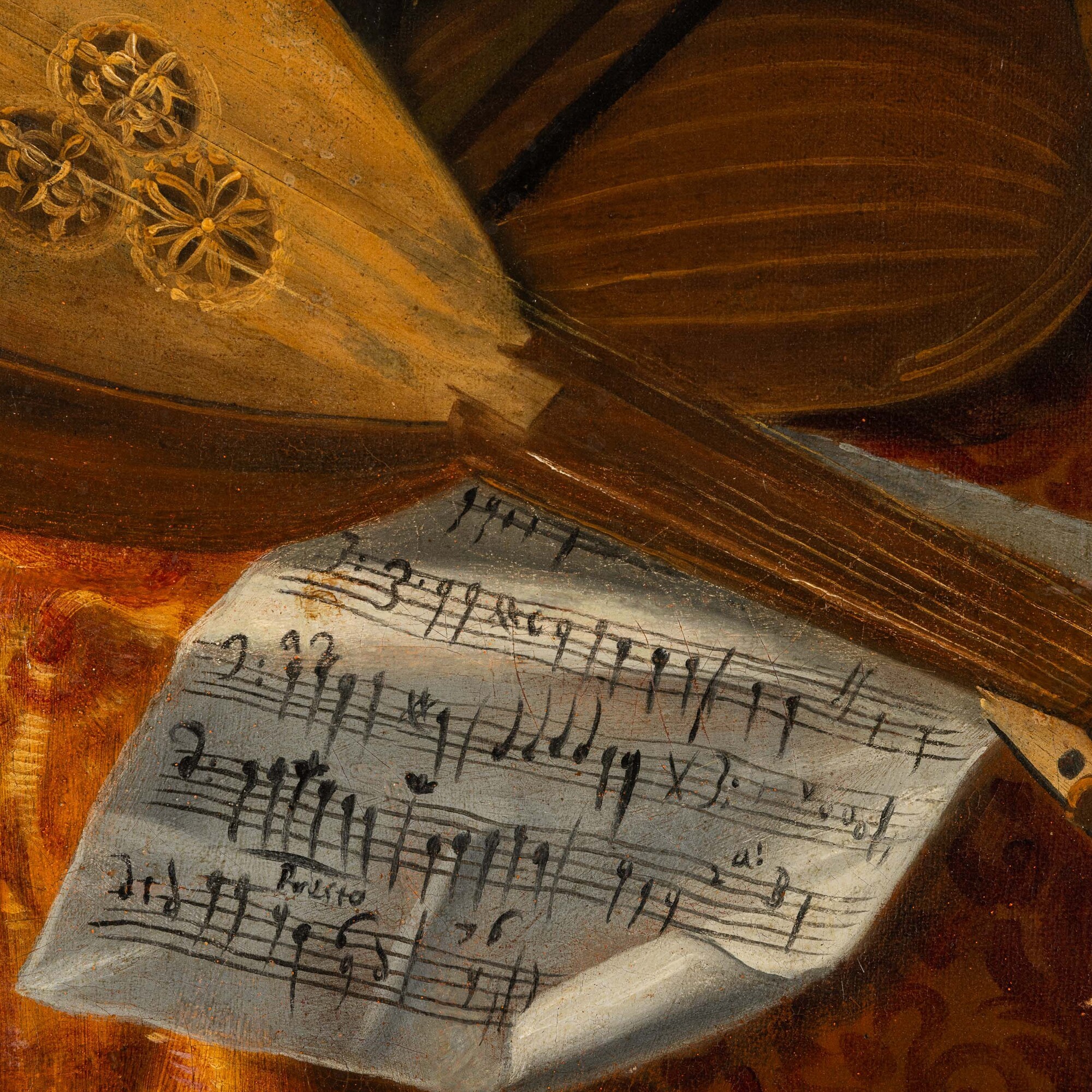 Bartolomeo Bettera - Natura morta con libri, strumenti musicali e tappezzerie