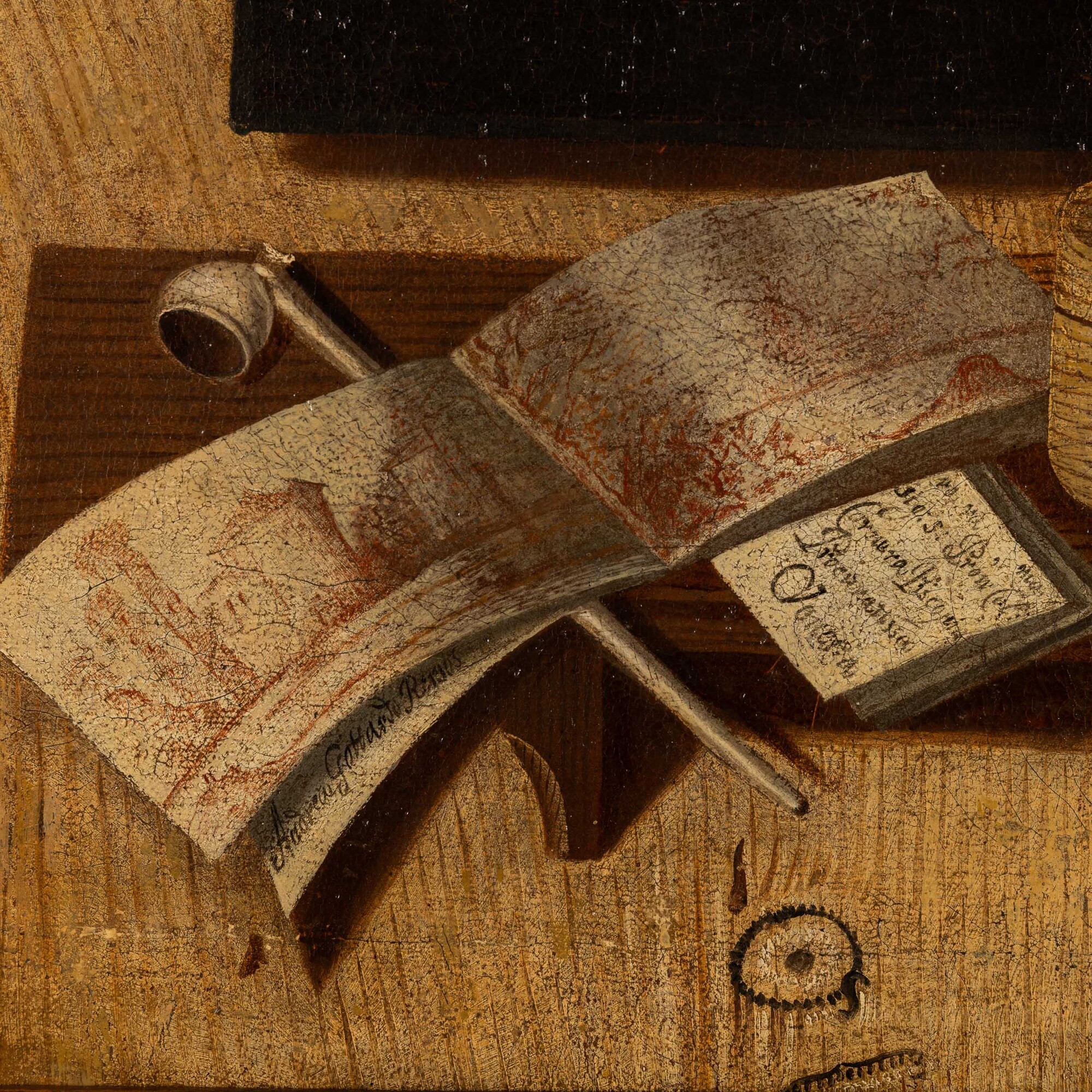 Trompe-l'oeil con stampe, fogli e dipinto