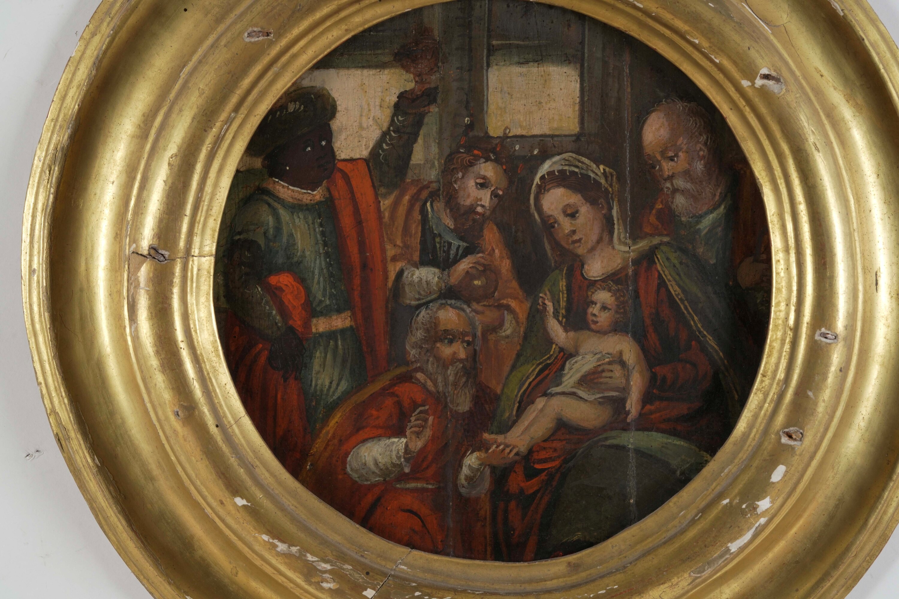 Scuola veneto-cretese del XVII secolo, Adorazione dei Magi, olio su tavola circolare