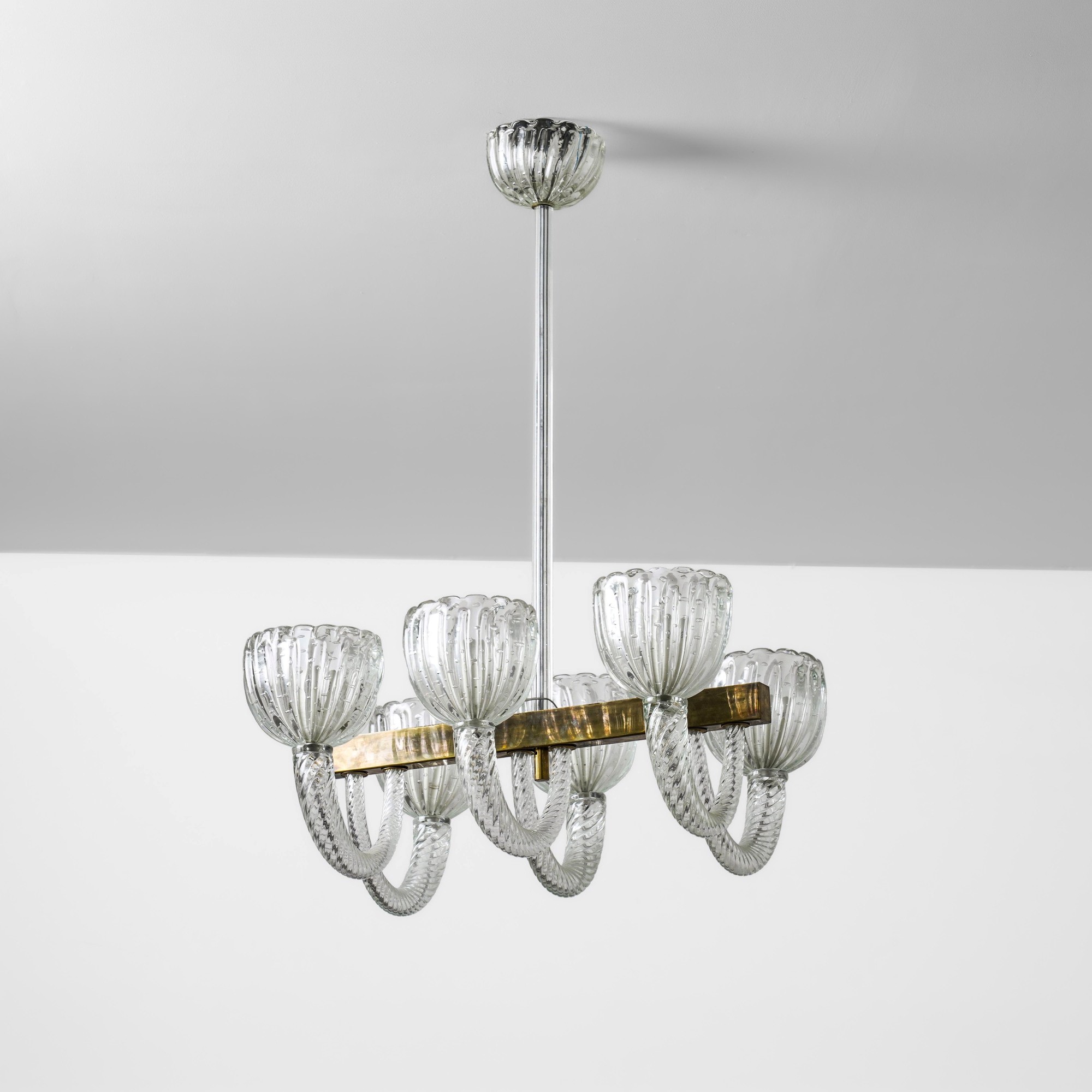 Seguso - Lampada a sospensione in vetro di Murano con montatura in ottone
