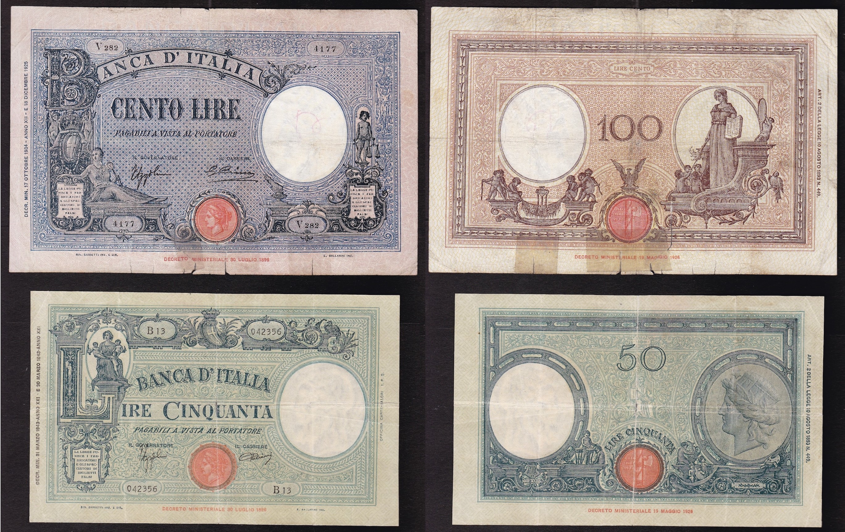 Raccolta di banconote e biglietti di banca, prevalentemente italiane e dell’area italiana (moltep...