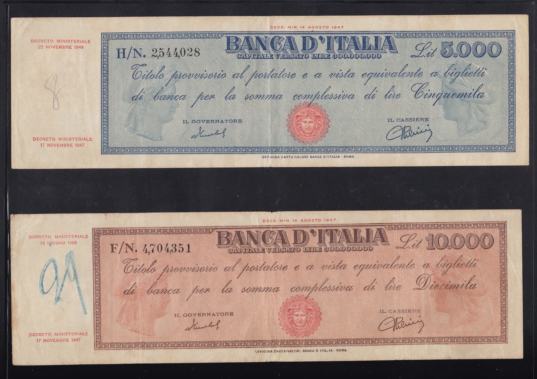 Raccolta di banconote e biglietti di banca, prevalentemente italiane e dell’area italiana (moltep...