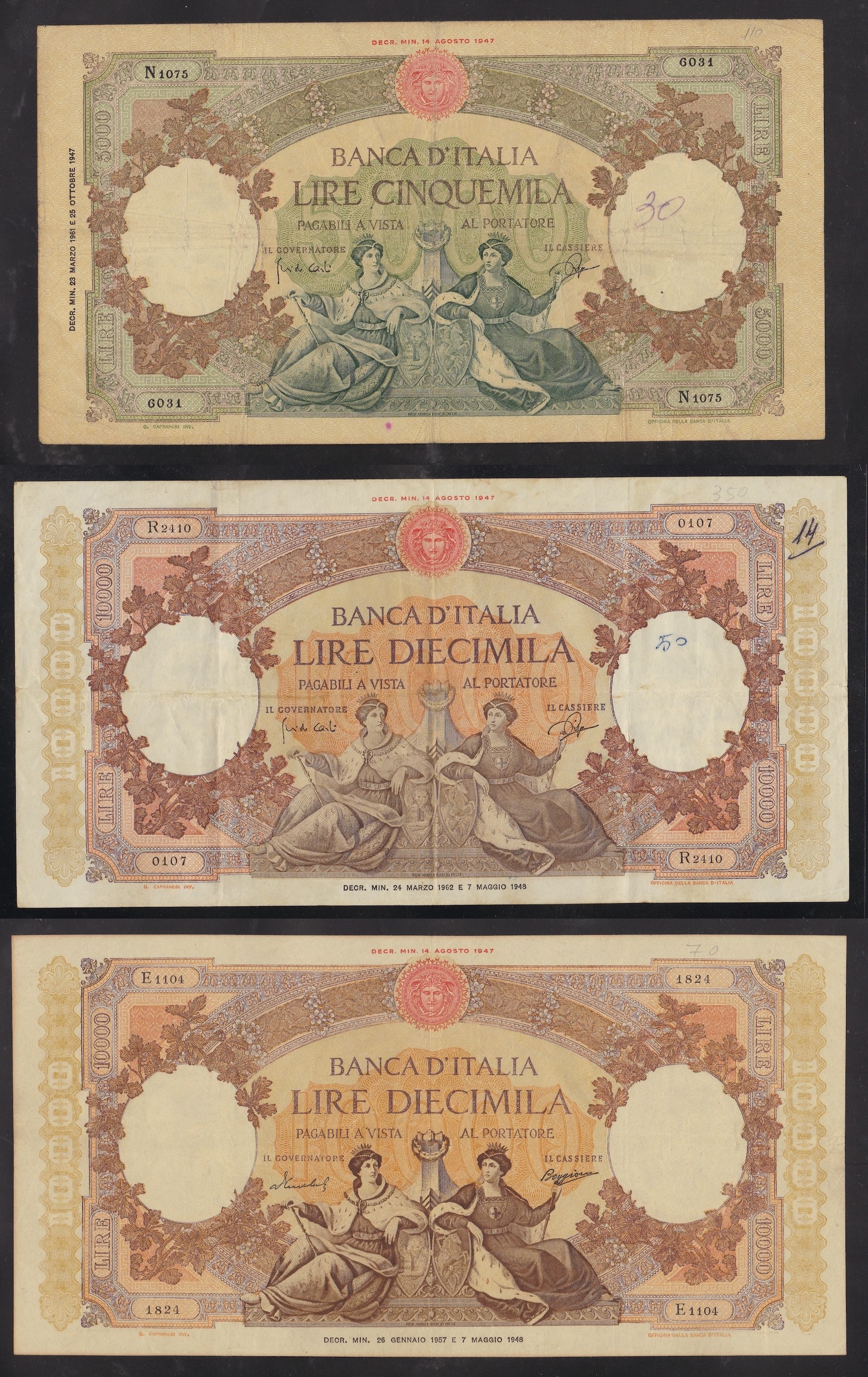 Raccolta di banconote e biglietti di banca, prevalentemente italiane e dell’area italiana (moltep...