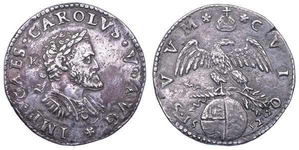 MILANO. CARLO V D'ASBURGO, 1535-1556. Mezzo scudo 1552.