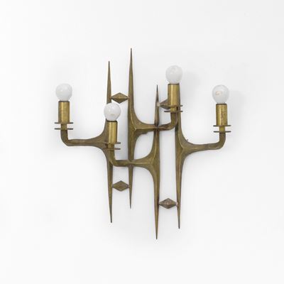 Lampada da parete, bronzo dorato e ottone, produzione italiana, circa 1970