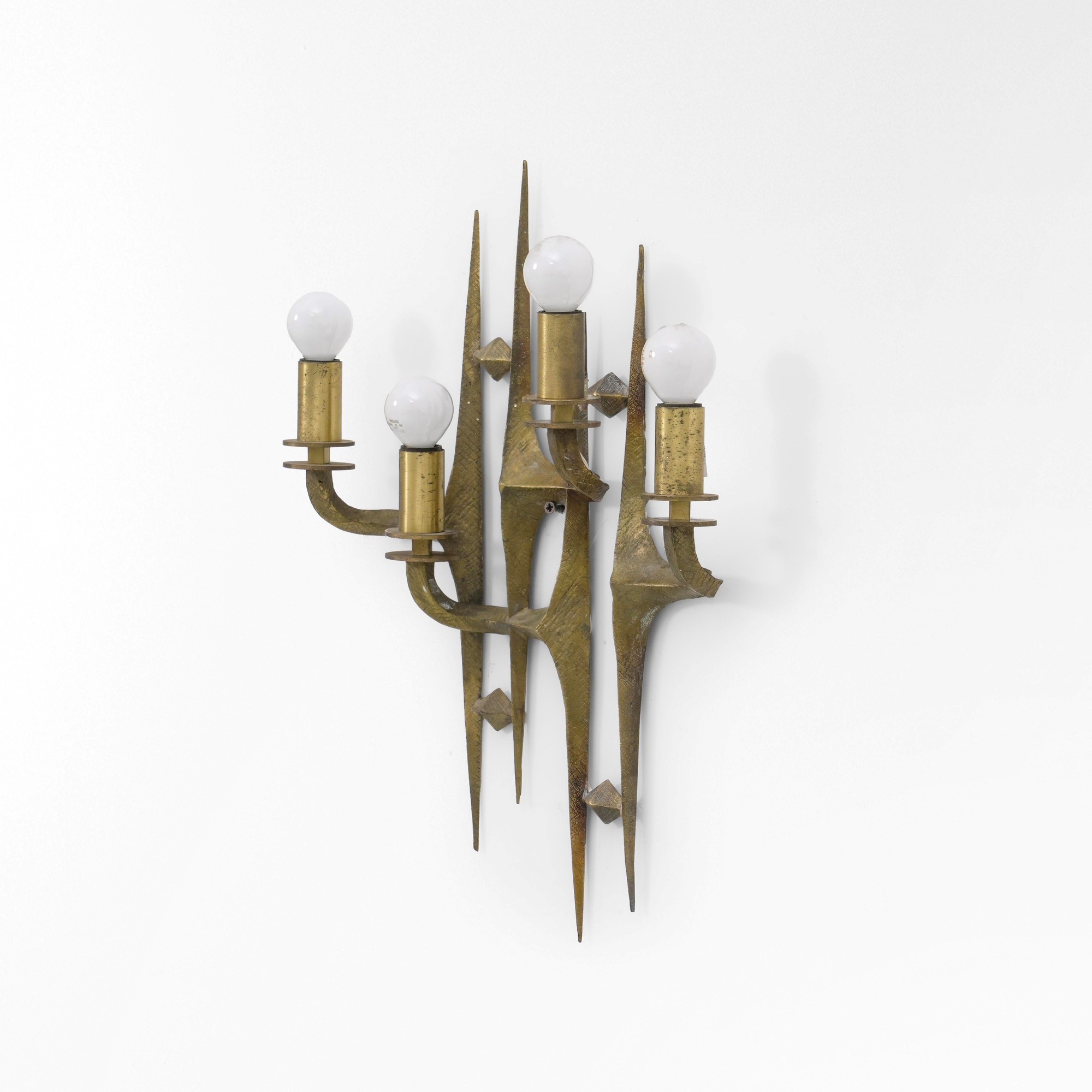 Lampada da parete, bronzo dorato e ottone, produzione italiana, circa 1970