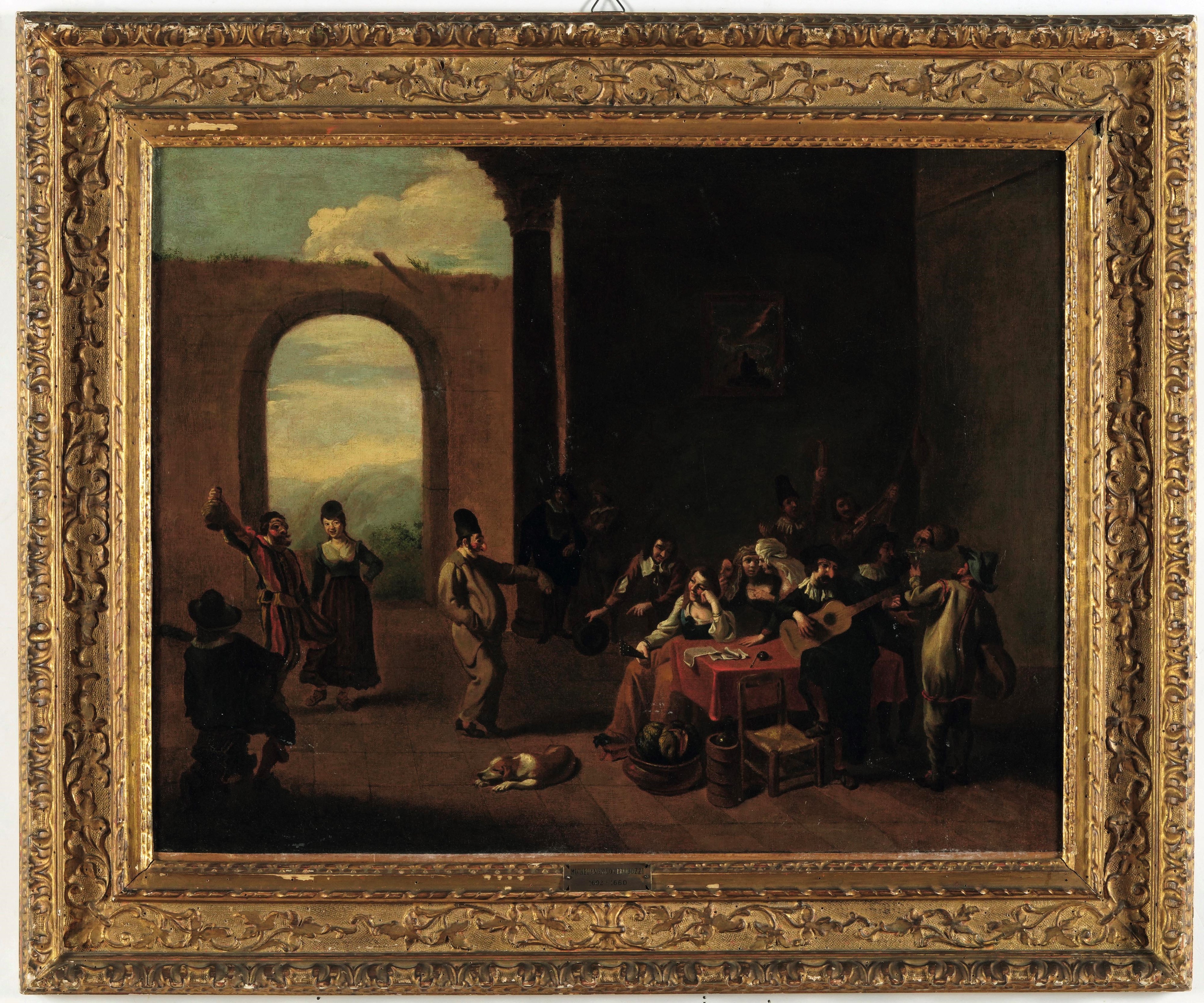Michelangelo Cerquozzi - Scena di genere con maschere, olio su tela