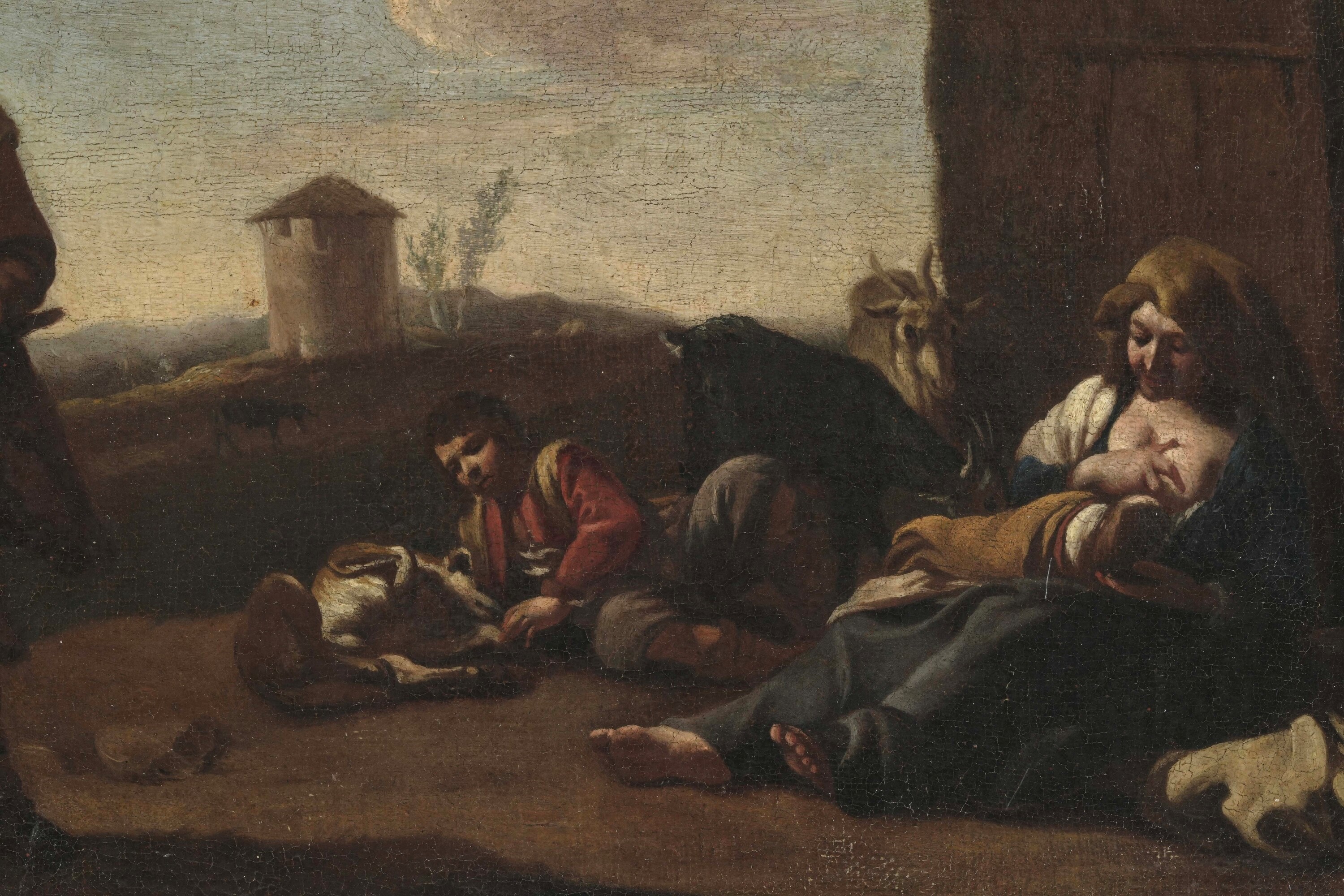 Michelangelo Cerquozzi - Scena di genere con popolani, olio su tela