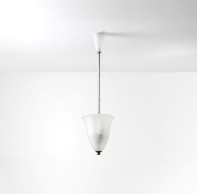 Lampada a sospensione in metallo e vetro di Murano con dettagli in ottone