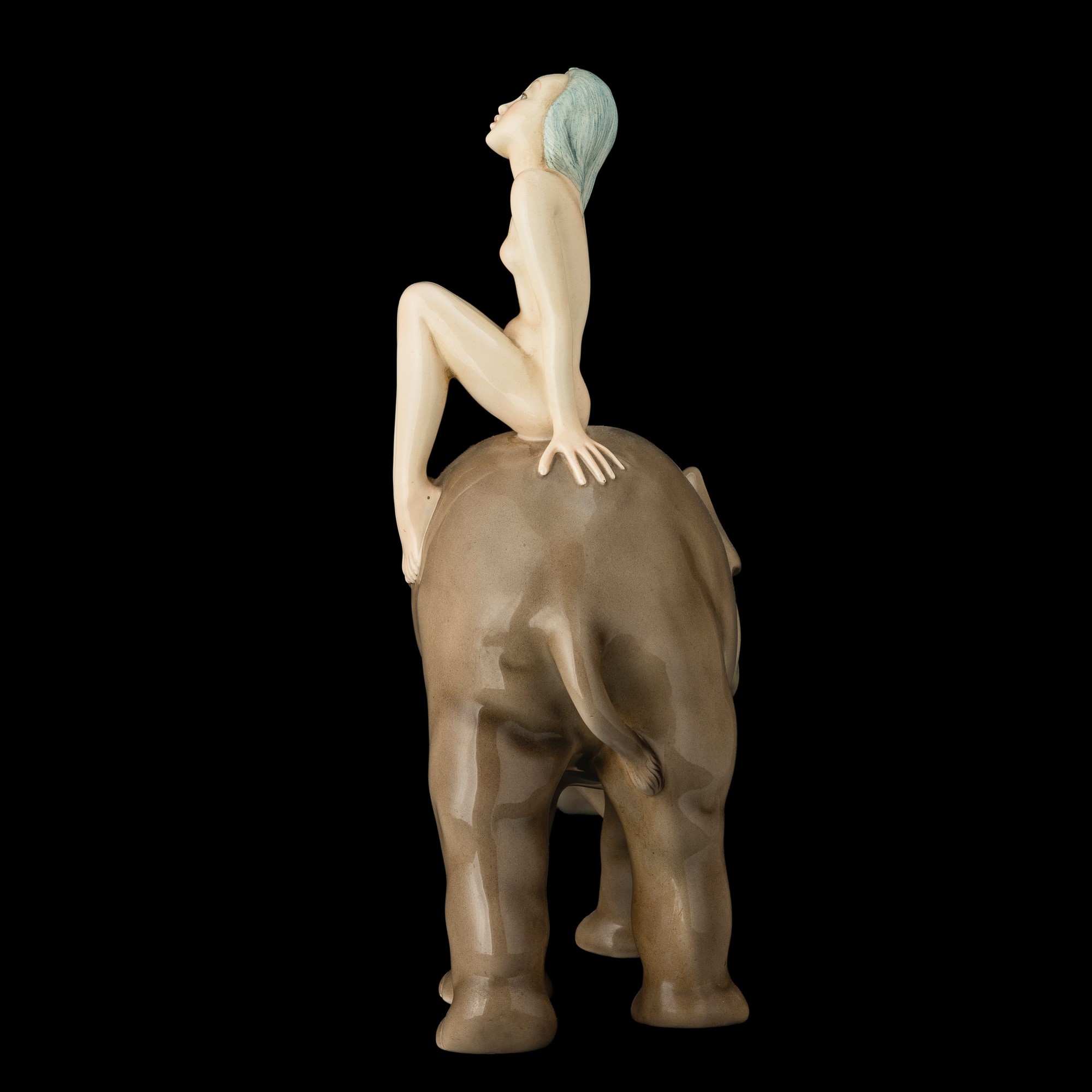 Helen König Scavini - Nudino di donna su elefante in terraglia policroma (Torino, Lenci, circa 19...