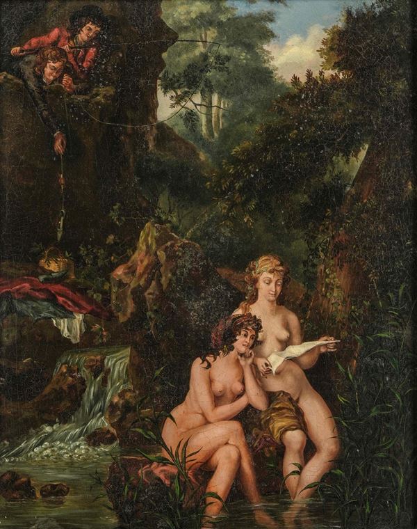 Scuola fiamminga del XVII-XVIII secolo Ninfe al bagno