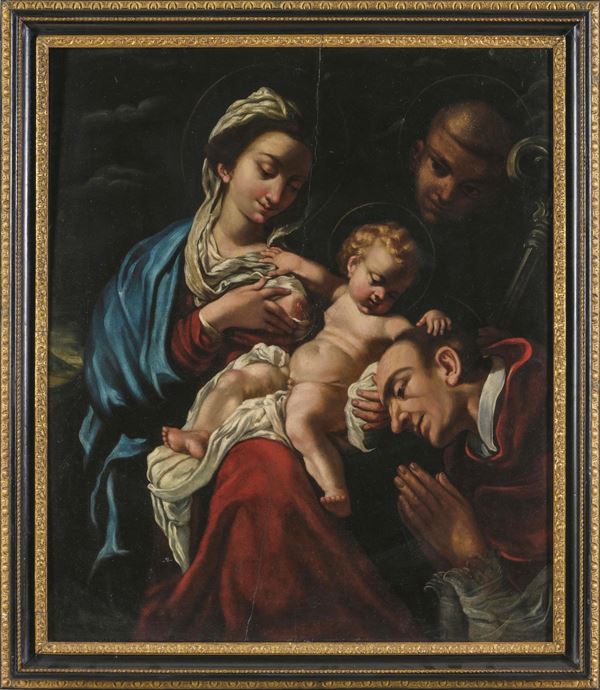 Scuola del XVII secolo Madonna con Bambino, San Carlo Borromeo e un altro santo