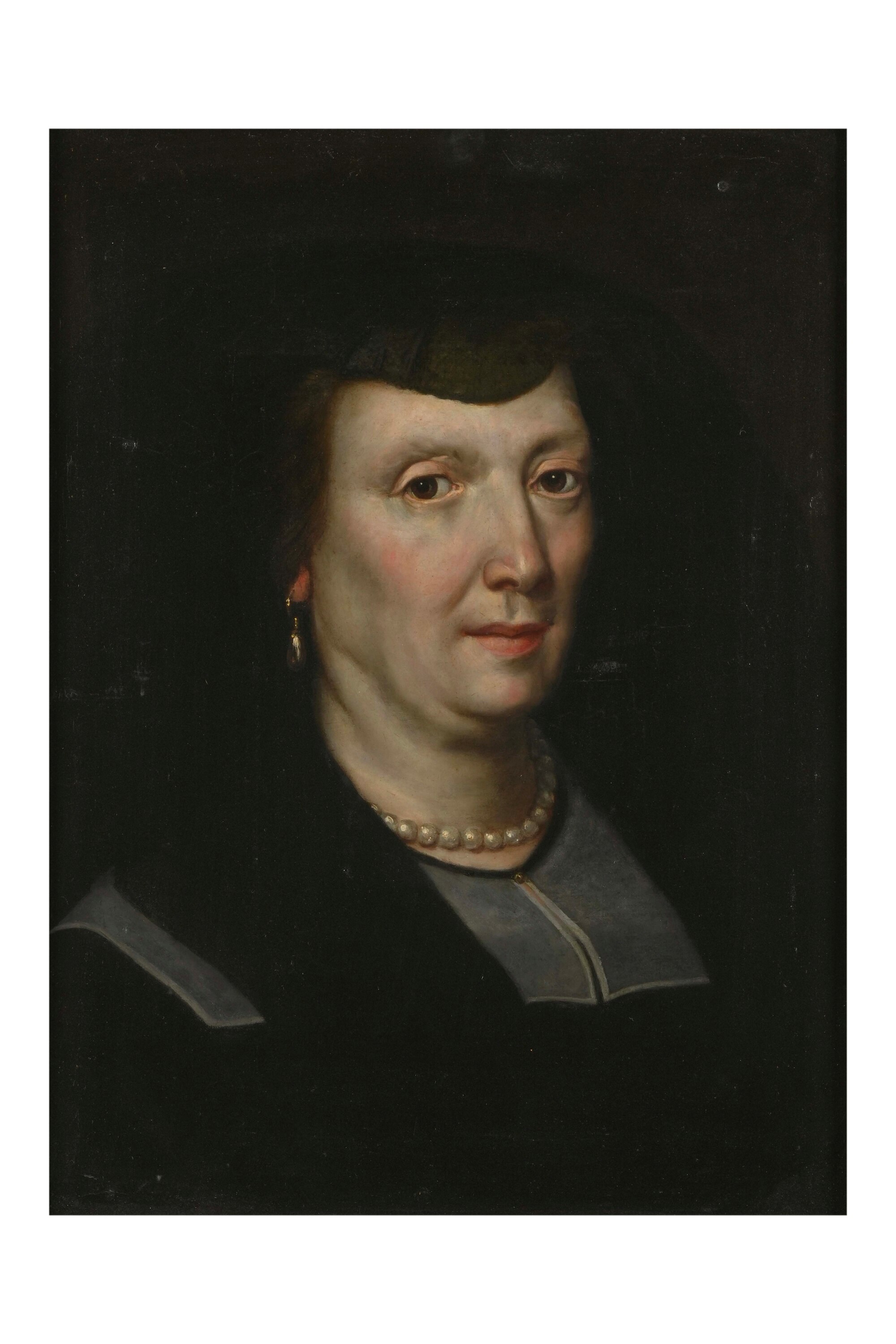 Justus Sustermans - Ritratto di Caterina Pulciani con collana di perle, olio su tavola