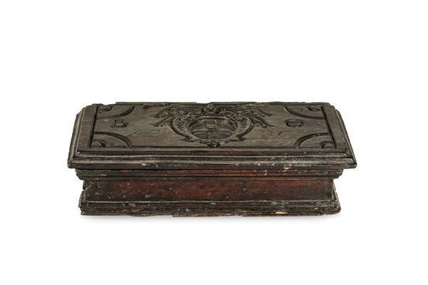 Scatola calamaio in legno intagliato, XVII secolo