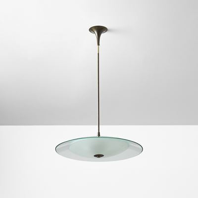 Lampada a sospensione in ottone e cristallo molato e satinato