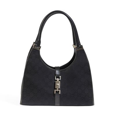Borsa Jackie in tela monogram nera con inserti in pelle