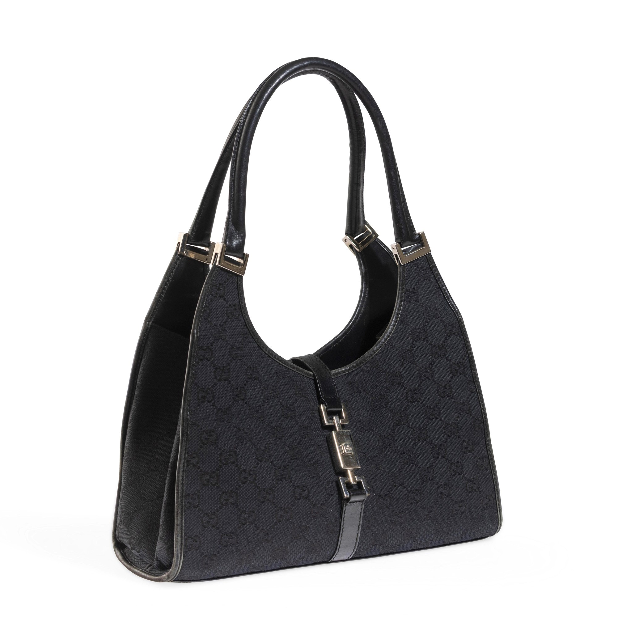 Gucci - Borsa Jackie in tela monogram nera con inserti in pelle