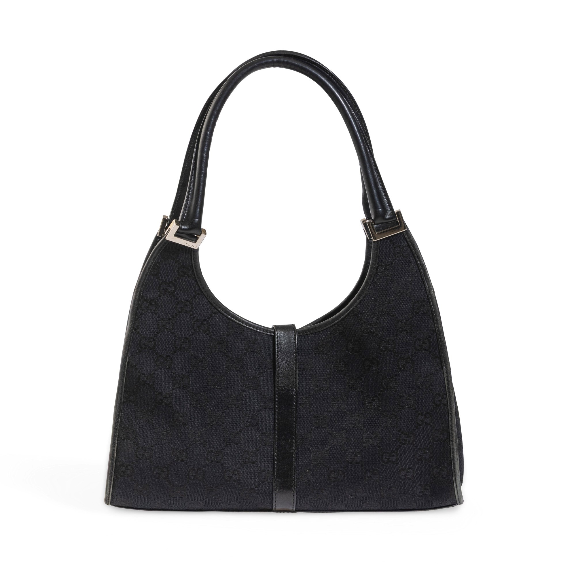 Gucci - Borsa Jackie in tela monogram nera con inserti in pelle