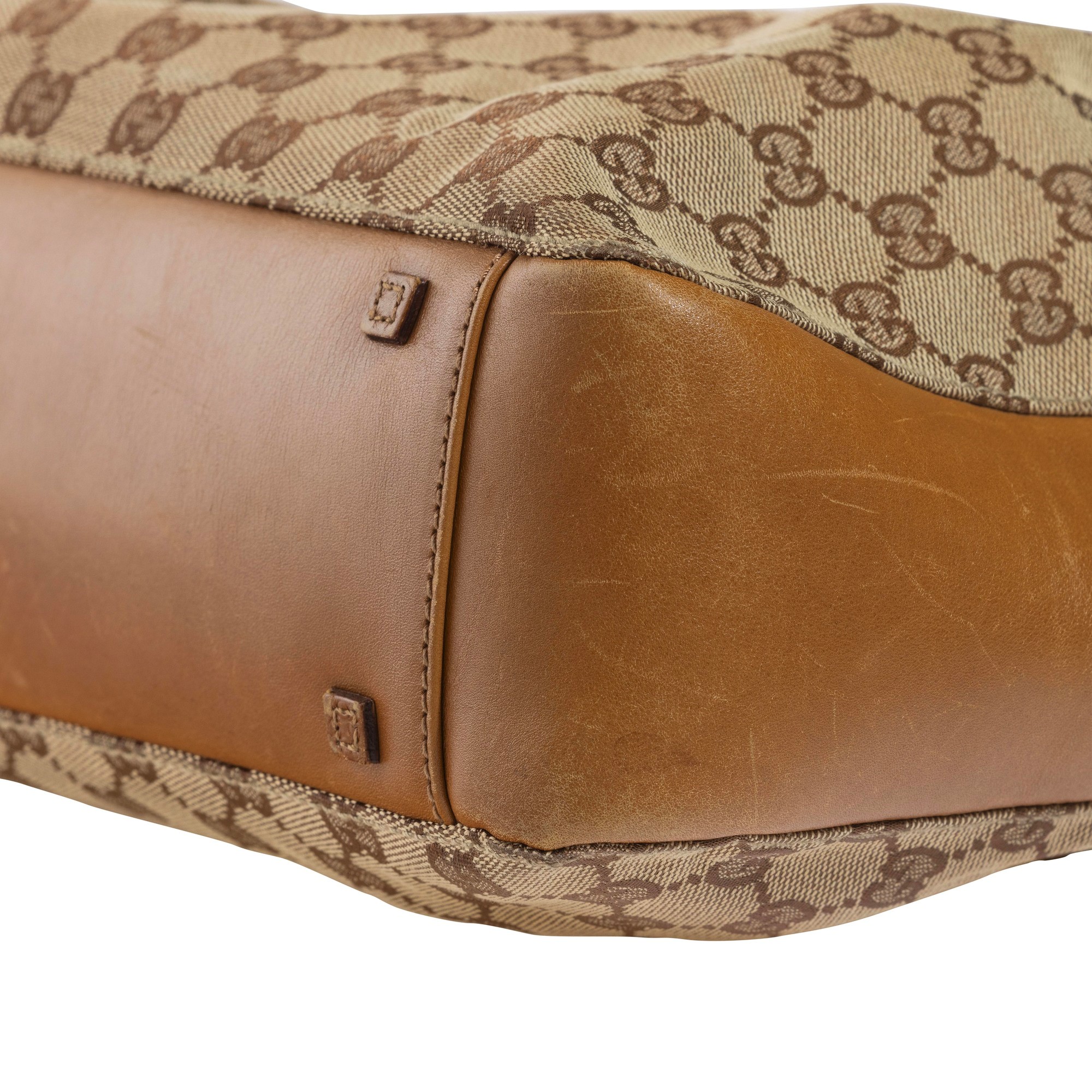 Gucci - Borsa in tela monogram con inserti in pelle e portamonete interno