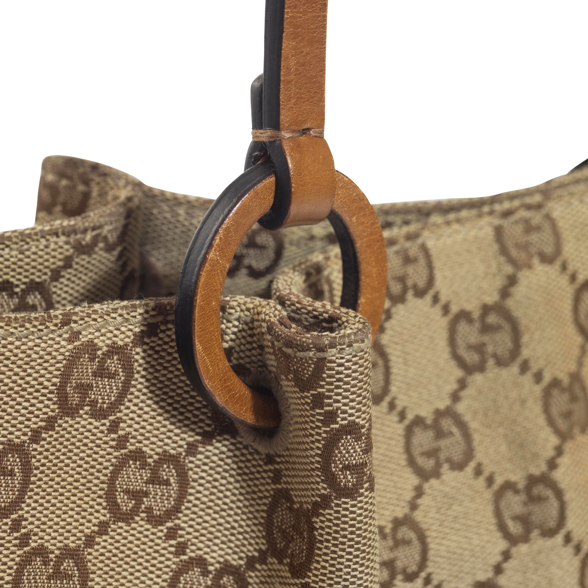 Gucci - Borsa in tela monogram con inserti in pelle e portamonete interno