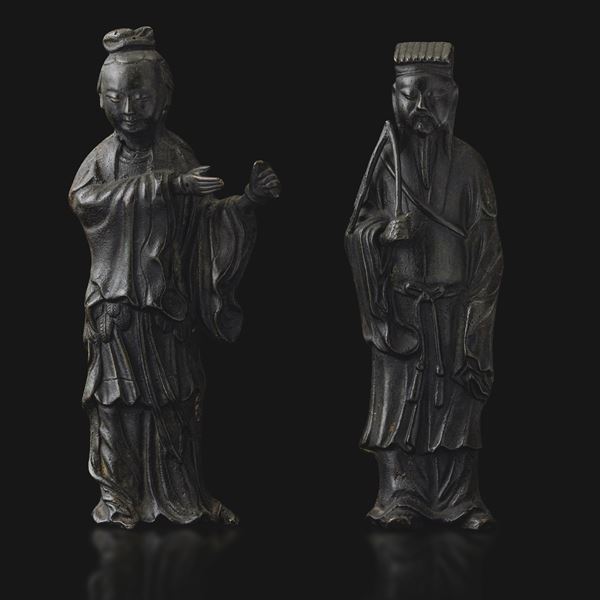 Lotto composto da figura di dignitario e figura di Guanyin in bronzo, Cina, Dinastia Ming, XVII secolo
