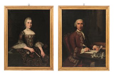 Scuola del XVIII secolo, Coppia di ritratti di coniugi, olio su tela