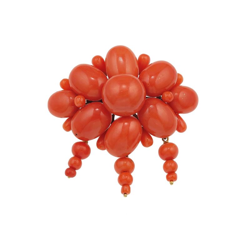 Coral and gold brooch  - Auction Fine Jewellery - Cambi Casa d'Aste