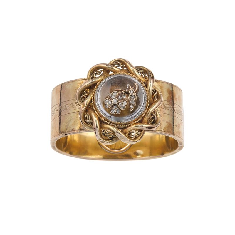 Quarz, rose cut diamond and low-karat gold bracelet. Minor defects  - Auction Jewels - Cambi Casa d'Aste