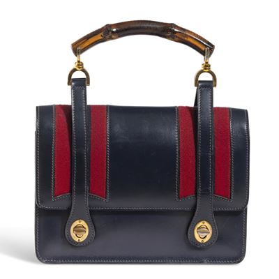Borsa Bamboo in pelle blu con inserti in tessuto