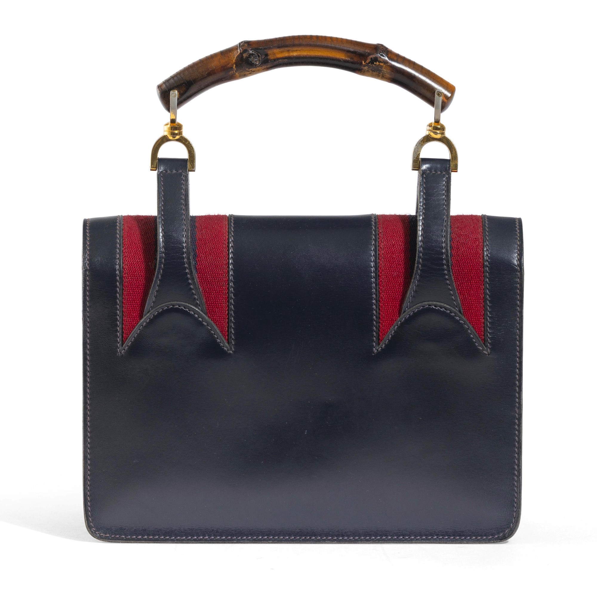 Gucci - Borsa Bamboo in pelle blu con inserti in tessuto