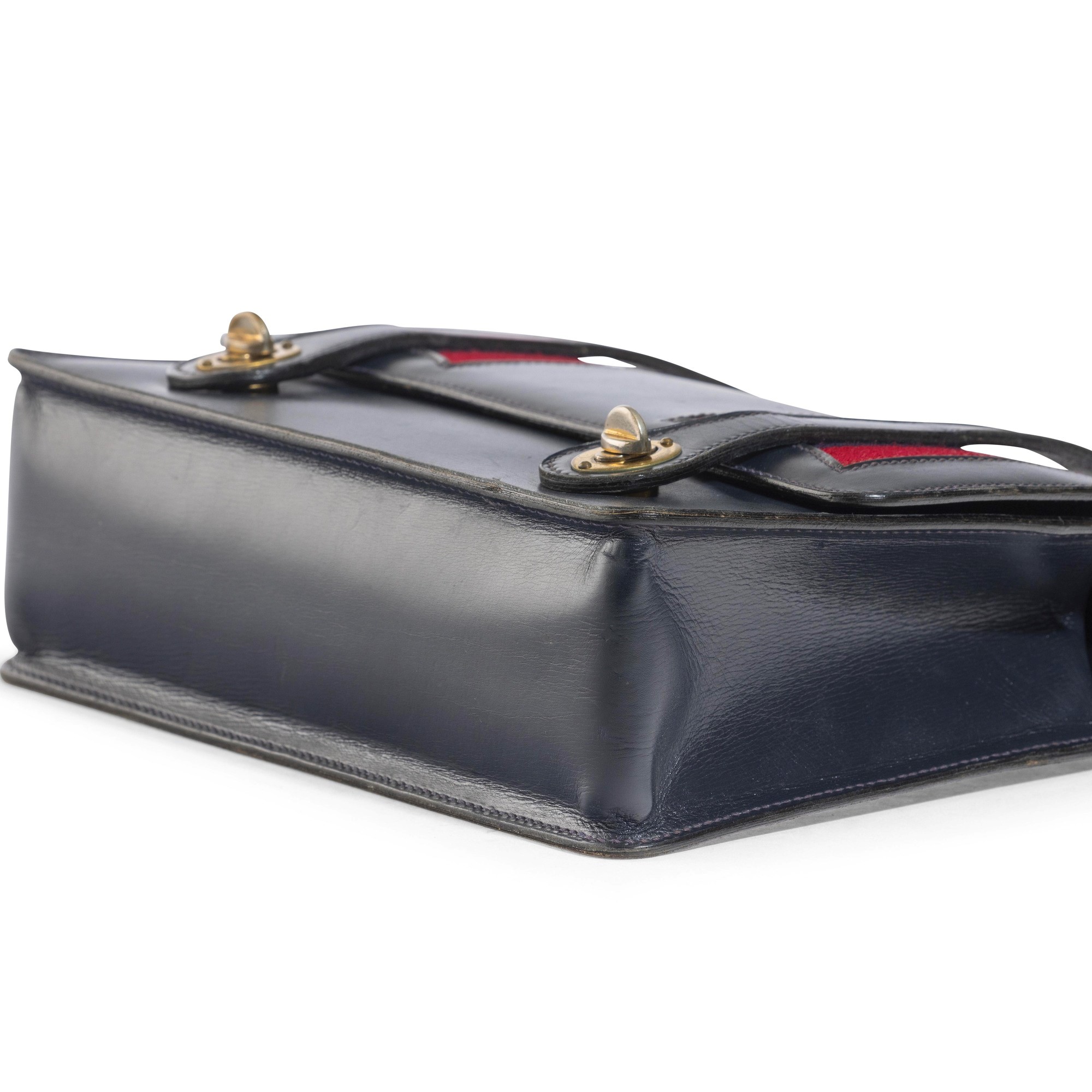 Gucci - Borsa Bamboo in pelle blu con inserti in tessuto