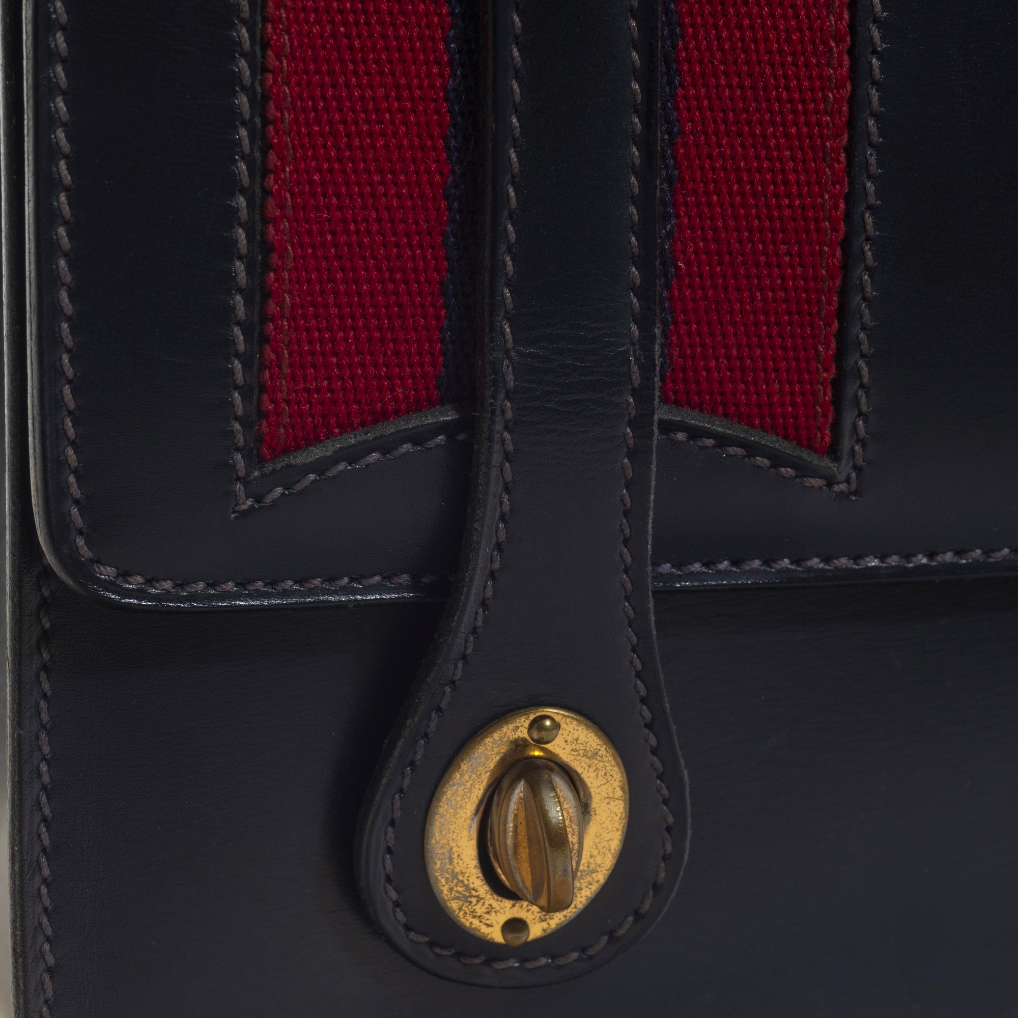 Gucci - Borsa Bamboo in pelle blu con inserti in tessuto