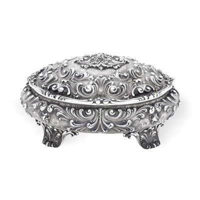 Moricelli Dino, Portagioie in argento fuso e sagomato (argenteria artistica milanese) del XX seco...