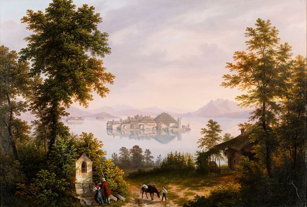Scuola lombarda del XIX secolo Veduta del Lago Maggiore con l’Isola Bella
